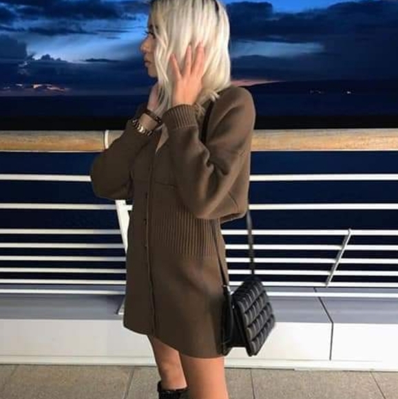 NWT ZARA | Ribbed Cardigan Dress Dark Khaki - Picture 7 of 14
